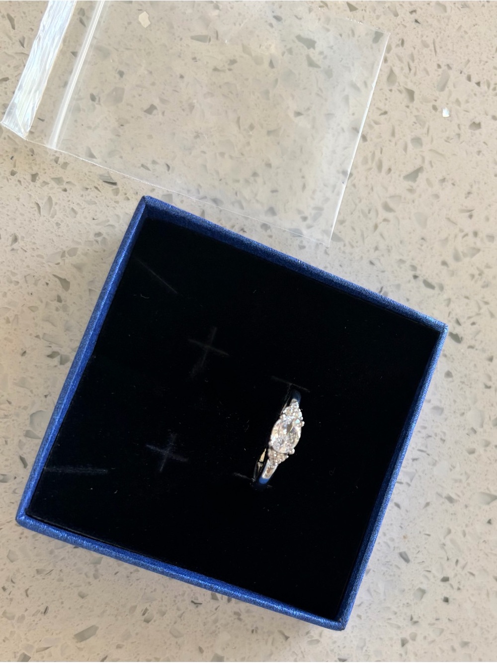 3 Stone Adjustable Marquise Cluster Engagement Ring - Picture 3 of 4